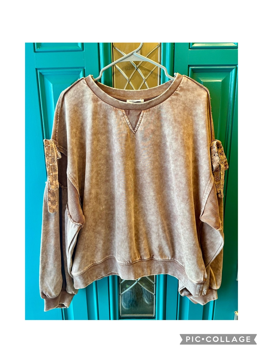 Mittoshop Brown Mineral Washed Bow Sleeve Boho Sweatshirt